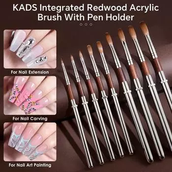 KADS Kolinsky Sable Acrylic Nail Brush Integrated Redwood Acrylic Brush With Pen Holder Gel Builder Manicure Brush Drawing Tool