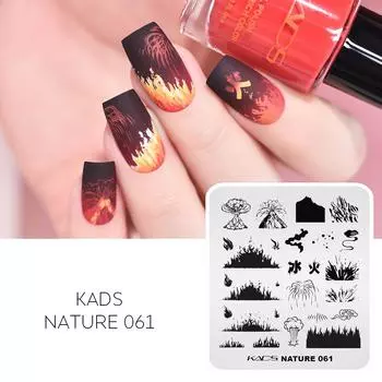 KADS Nail Art Stamping Plate Nature 061 Изображение вулкана Шаблон для дизайна ногтей Трафарет для дизайна ногтей Инструмент