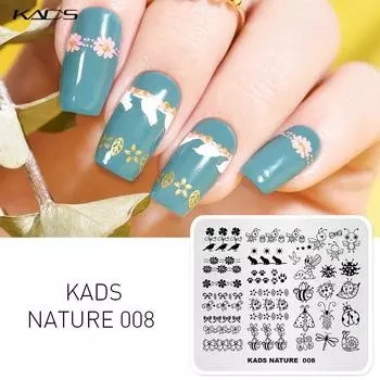 KADS Nature 008 пластины для штамповки ногтей природный дизайн пчела, улитка, кошка, бант, шаблон для дизайна ногтей, пластина с изображением, инструмент для маникюра «сделай сам»