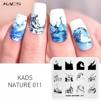 KADS Nature 011 пластина для штамповки ногтей с надпечаткой, водные волны, морской дизайн, шаблон для штампа для ногтей, маникюрная пластина, инструменты для ногтей