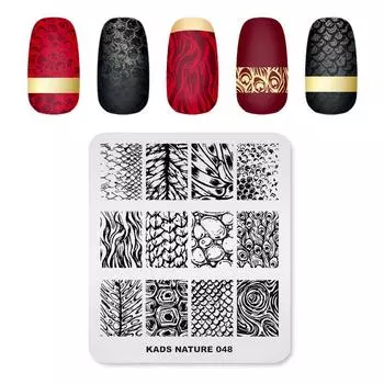 KADS Nature 048 Пластины для штамповки ногтей Рыбья чешуя блистерная текстура Дизайн Прямоугольная пластина для штамповки ногтей из нержавеющей стали Трафаретные инструменты для ногтей