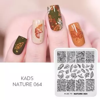 KADS Nature 064 Пластина для штамповки ногтей с текстурой листьев, шаблон для печати на ногтях