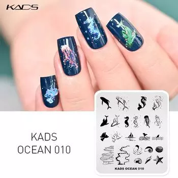 KADS Ocean 010 пластина для штамповки ногтей Кит Морская звезда Раковина пляжный узор штампы для дизайна ногтей шаблон для маникюра