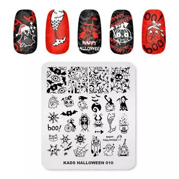 KADS пластина для штамповки ногтей Хэллоуин 010 тыква призрак рыбья кость узор шаблон для дизайна ногтей инструменты для печати
