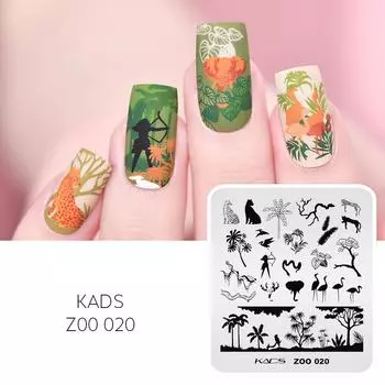 KADS пластина для штамповки ногтей с тропическими животными, дизайн для дизайна ногтей, шаблон для штамповки ногтей, инструмент для трафаретной печати