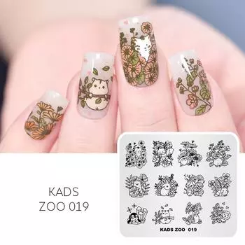 KADS штамповочные пластины для дизайна ногтей ZOO 019 лист с цветочным рисунком милые животные кролик кошка шаблоны для штампов для ногтей DIY инструмент для пластин