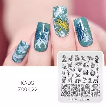 KADS штамповочные пластины для дизайна ногтей Zoo 022 маникюрный шаблон из нержавеющей стали штамп для печати на ногтях трафаретный инструмент для ногтей DIY