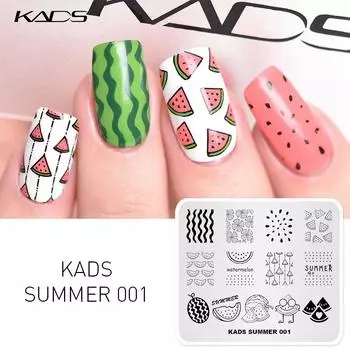 KADS Summer 001 Шаблоны для дизайна арбуза, пластина для стемпинга ногтей, шаблоны для ногтей, пластины