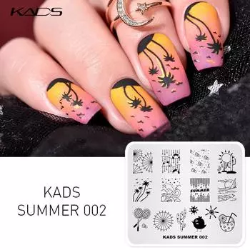 KADS Summer 002 Дельфин и пляжный дизайн, штамповочные пластины для ногтей, штамп с изображением, DIY шаблон, принт для ногтей