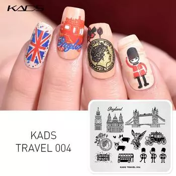 KADS Travel 004, Англия, ориентир, солдат, милая коротконогая собачья карета, шаблоны для дизайна ногтей, штампованная пластина для дизайна ногтей «сделай сам»