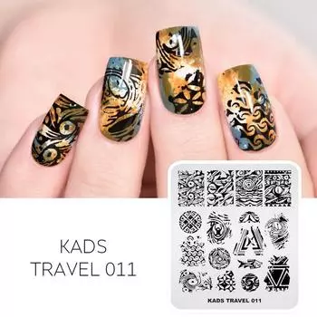 KADS Travel 011 Шаблоны для ногтей, керамика, древние узоры, штамповочные пластины, пластины для ногтей, инструмент для маникюра «сделай сам»