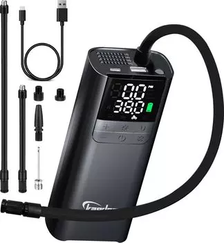 Kaedear Электрический мотоциклетный воздушный Смарт Воздух 2000 мАч x Всего 150 фунтов на кв. дюйм Мобильный компрессор для и автомобилей KDR-AP3 Насос, Перезаряжаемый, Питание от USB, Насос, 2, чёрный