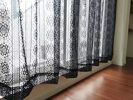 Kaei Lace Кружевной набор Сделано по размеру Легко колышущиеся на этих шторах пропускают Современные и с нужной степенью прозрачности для спокойной Ширина чёрный