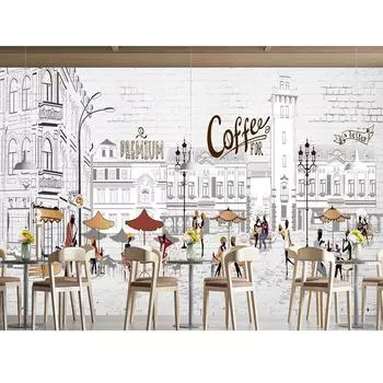 Кафе Настенная роспись Кофейня Обои Расписанные вручную Кофе Ретро Настенная роспись Ресторан Кафе Кофейня 3d Обои 200 cm(W) x 140 cm(H)