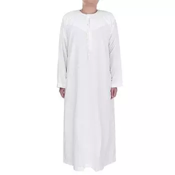 Кафтан Мужская одежда Мужская шею Саудовская Аравия с коротким рукавом Халат Рамадан Мусульманское платье Средняя исламская одежда S белый