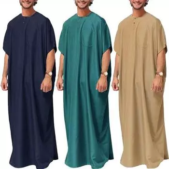 Кафтан мужская одежда мужской Саудовский арабский халат с короткими рукавами Рамадан мусульманское платье средняя исламская одежда S зелёный