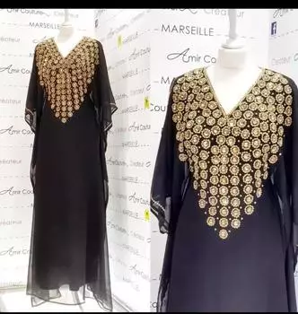 Кафтан Платье Ручной Работы Платье Длинное Исламское Дубай Стильная Абая Фараша Марокканская XS чёрный