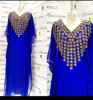 Кафтан Платье Ручной Работы Платье Длинное Исламское Дубай Стильная Абая Фараша Марокканская XS королевский синий