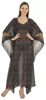 Кафтан с капюшоном Moomaya для женского длинного бикини с принтом, лето, турецкий L коричневый