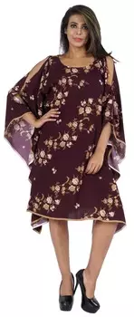 Кафтан с открытыми плечами и принтом Moomaya, кафтан для женщин, сарафан, кафтан L коричневый