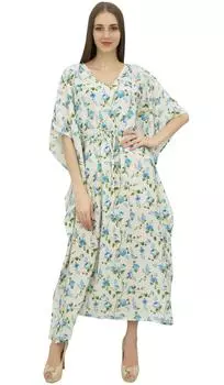 Кафтан с принтом Bimba, длинный белый макси-кафтан в стиле бохо, накидка на шнурке 10 покинуть белый