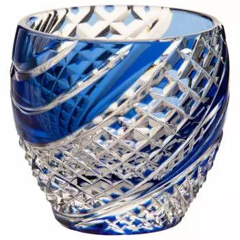 Kagami Crystal Cold Sake Cup Blue 80 cc Edo Kiriko Fish and Fish Nagashi Crest T535-2044CCB синий
