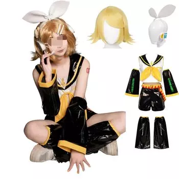 Kagamine RIN Kagamine LIN Косплей Костюм с париком и наушниками Косплей Костюм Маскировка Костюм для мероприятий Хэллоуин [ZOMOZO] (Кагамине РИН, XL)