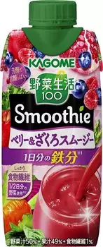Kagome Yasai Seikatsu 100 Смузи с ягодами и гранатом, 330 мл, 24 бутылки и