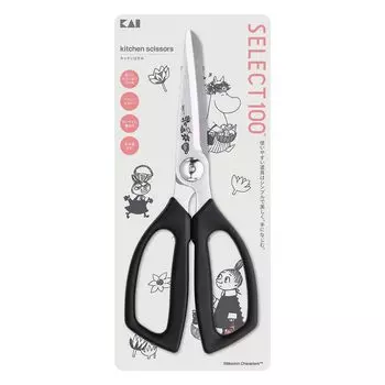 KAI Kitchen Cooking Посудомоечная машина Easy to Moomin x SELECT100 DH3202 Ножницы, Ножницы, Безопасные, Чистые, Черные,