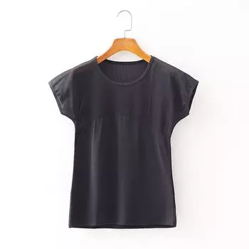[Kai] Sports Yoga Brand Discount Women s Clothing Quick-Drying Color Contrast Patchwork High Elasticity Running Short Sleeve T-shirt 1k106 Black S