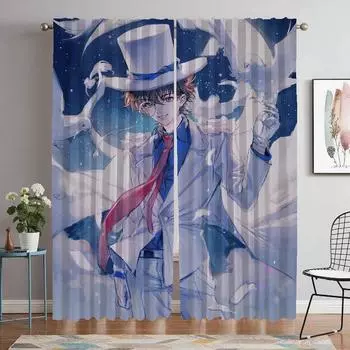 Kaitou Kiddo Kitchen Curtains for Living Room Partition Halloween Decoration Tulle for Bedroom Blackout Curtain Shades Elegant W50xH70cmx2pcs-CL