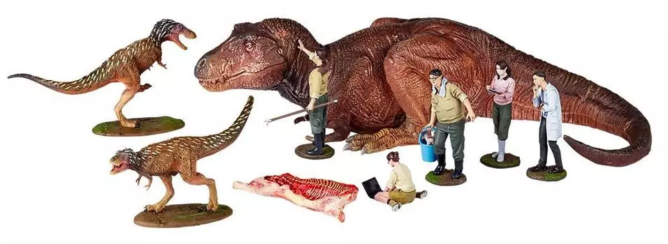 Kaiyodo Art Pla ART PLA Researcher and Tyrannosaurus Set Scale Unpainted Unassembled Plastic Model Kit 1/35