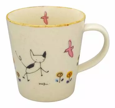 Kaju Al Life Mug White 280ml Mino Ware Megumogu Mug Happy Cat M70071