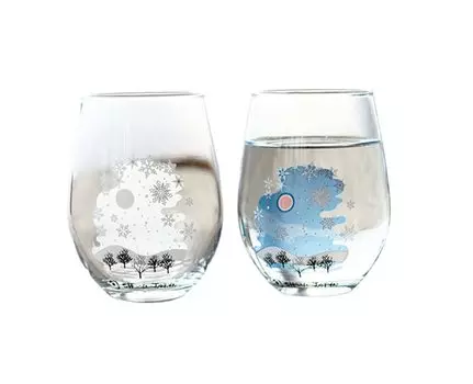 как Marumo Takagi Pottery Cold Feel Snow Crystal Free Glass Pair Set Snow Crystal Pattern Changes with Temperature Gift Cheers Glass Free Glass