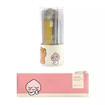 Kakao Friends Modern st мини плоский пенал + линейка 15см 30р, Apeach (пенал), случайная доставка (линейка), 1 комплект, лучший персонаж Кореи