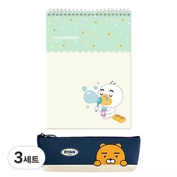 Kakao Friends Modern ST Mini треугольный пенал + набор канцелярских принадлежностей Sangcheol Spring Note, 3 комплекта, лучший персонаж Кореи