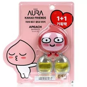 Kakao Friends Освежитель воздуха для автомобиля с зажимом на вентиляционное отверстие + сменный блок 4 мл, основной продукт освежителя воздуха для автомобиля + сменный блок, аромат Will You Merry, 1 набор, Корея