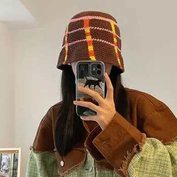 Какао-пончики~ Цветная вязаная шапка рыбака Детская винтажная бабушкина шерстяная шапка Niche Tide M56-58cm жёлтый