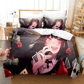 Kakegurui комплект постельного белья для девочек аниме 3d пододеяльник комплекты стеганое постельное белье Twin Queen King Single Size мальчики дети подарок мультфильм EU Single 135x200cm