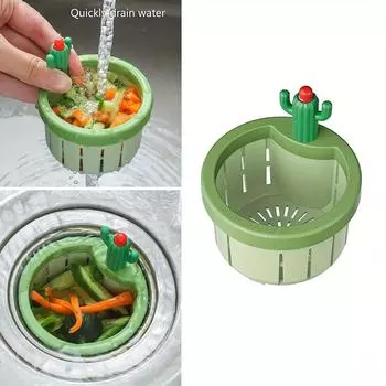 Кактус кухонный фильтр с автоматическим сбросом фильтра для раковины ABS корзина с ручкой кухонная корзина для раковины подходит для утилизации отходов зелёный