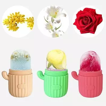 Кактус Силиконовые лотки для кубиков льда Красота Лифтинг ледяной шарик Массажер для лица Контурный ролик для глаз Процедуры по уходу за лицом Уменьшение прыщей фиолетовый