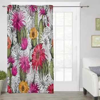 Кактусовые растения и цветы, занавески для гостиной, роскошный декор спальни, шторы, кухонные шторы, шторы 135W x 60H(cm) x1