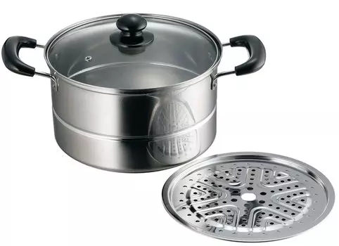 Kakusee Steam 22 нержавеющая сталь глубокая перфорированная стеклянная крышка газовая IH Shikisai серебряная кастрюля, кастрюля двойного назначения, см, устойчивая к ржавчине, сталь, тип, двуручная кастрюля, серебряный