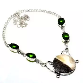 Кальцит Агат Перидот Драгоценный камень 925 Посеребренная Ювелирное Ожерелье 18 дюймов 18 жёлтый