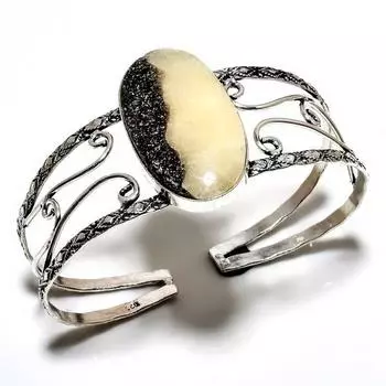 Кальцитовый агат, драгоценный камень 925, посеребренный ювелирный браслет ручной работы, браслет-манжета