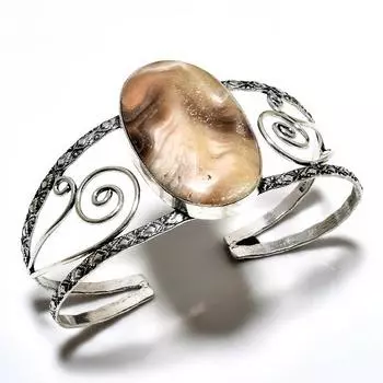 Кальцитовый агат, драгоценный камень 925, посеребренный ювелирный браслет ручной работы, браслет-манжета