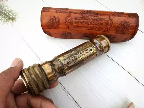 КАЛЕЙДОСКОП ИЗ ЧИСТОЙ ЛАТУНИ - Калейдоскоп из цветного стекла - Персонализированный калейдоскоп - Подарки для модных дизайнеров - Призматический гравированный калейдоскоп M коричневый