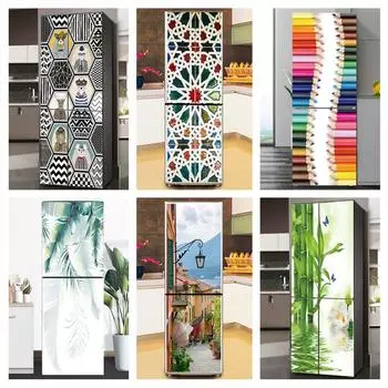 Калейдоскоп наклейка на холодильник дверная крышка холодильник украшения обои зеленая пальма декоративная наклейка креативная пленка 40x120cm(1pcs)