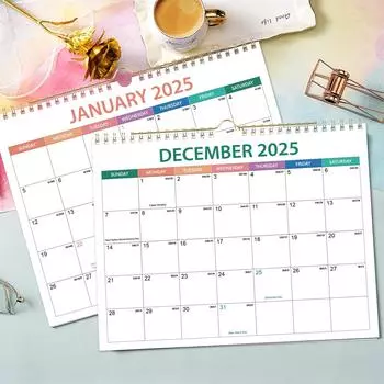 Календарь 2025, цветной календарь на 12 месяцев, двойной спиральный переплет, ежемесячный календарь планирования One Size