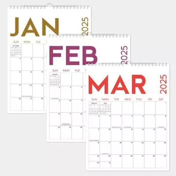 Календарь 2025, цветной календарь на 12 месяцев, двойной спиральный переплет, ежемесячный календарь планирования One Size